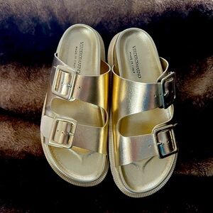 Gold Birkenstock style sandals